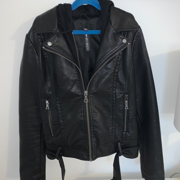 Design Lab Leather Jacket w/ built in Hoodie - Picture 4 of 5